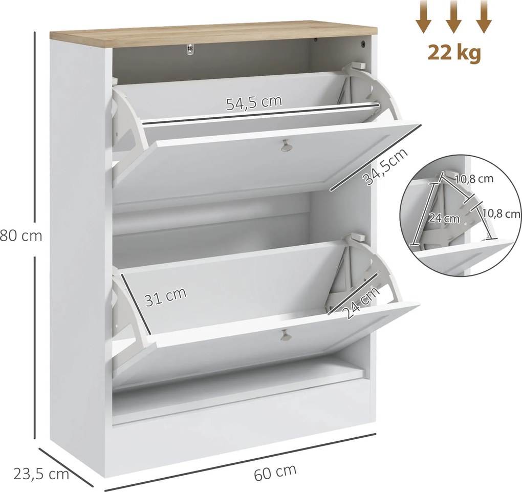 Sapateira, Móvel para sapatos  60 x 23,5 x 80 cm com capacidade para 12 pares, móvel de entrada com 2 gavetas rebatíveis e prateleiras ajustáveis,, br