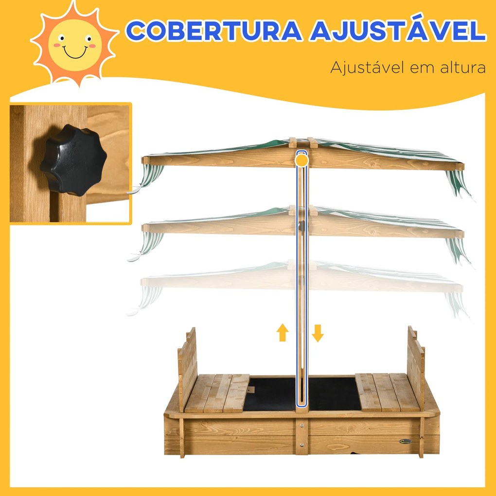 Caixa de Areia para Crianças de Madeira Caixa de Areia Infantil com To