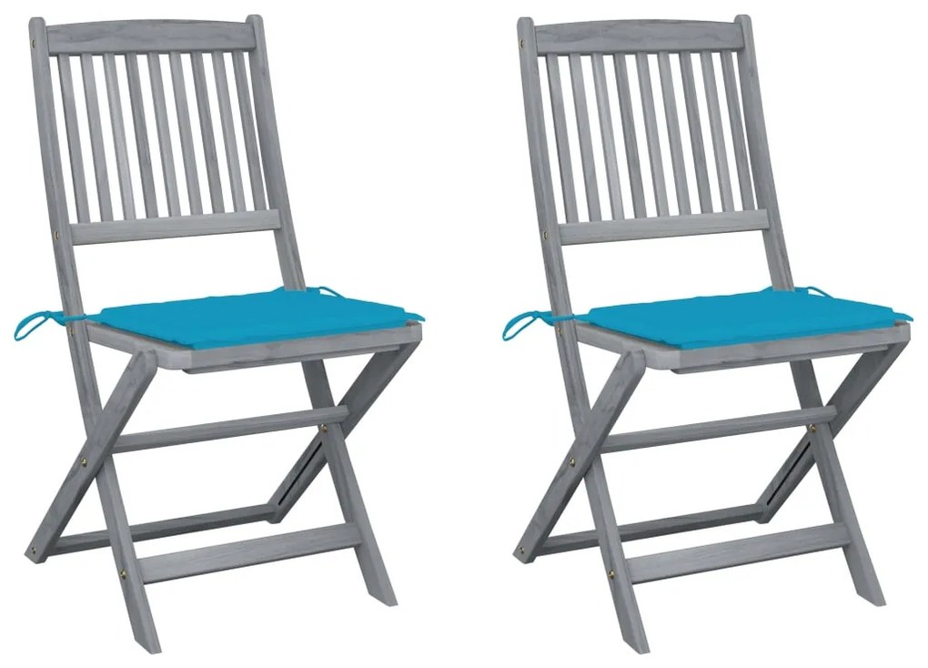 vidaXL Cadeiras exterior dobráveis c/ almofadões 2 pcs acácia maciça