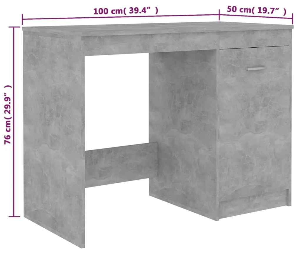 Secretária 100x50x76 cm derivados de madeira cinzento cimento