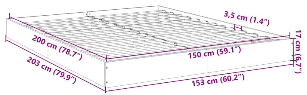 Estrutura de cama 150x200 cm derivados de madeira cinza sonoma