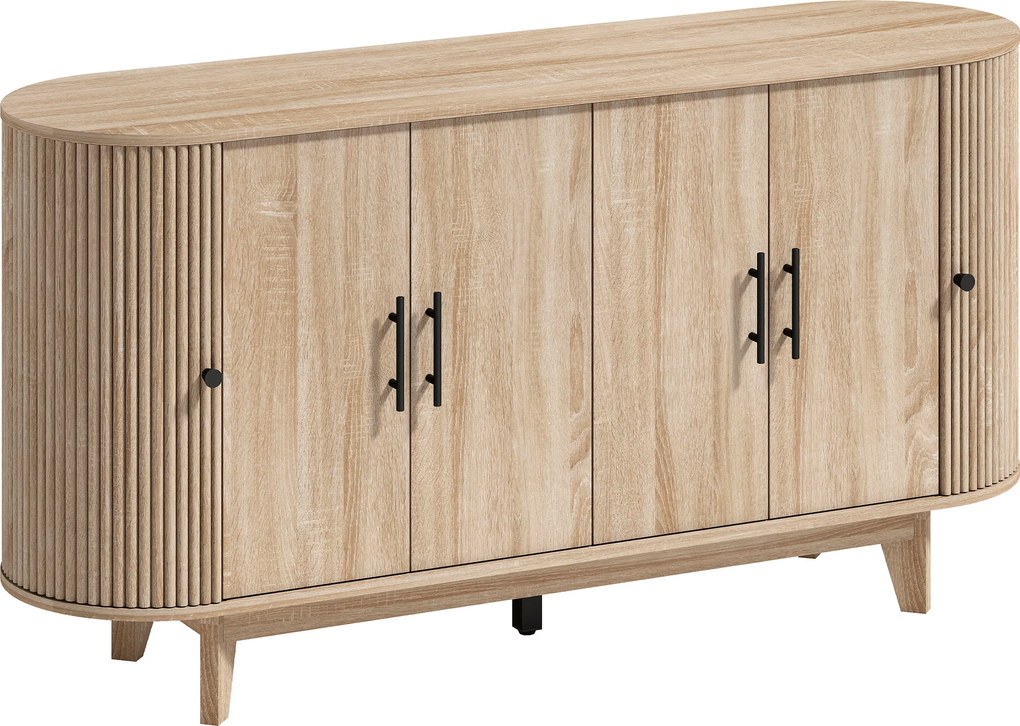 HOMCOM Buffet para sala, móvel de arrumação oval com 4 portas e 2 prateleiras ajustáveis, 147x40x76cm, carvalho | Aosom Portugal