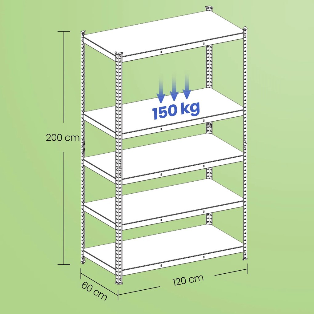 Estante de armazenamento para cargas pesadas de 60 x 120 x 200 cm cinzenta