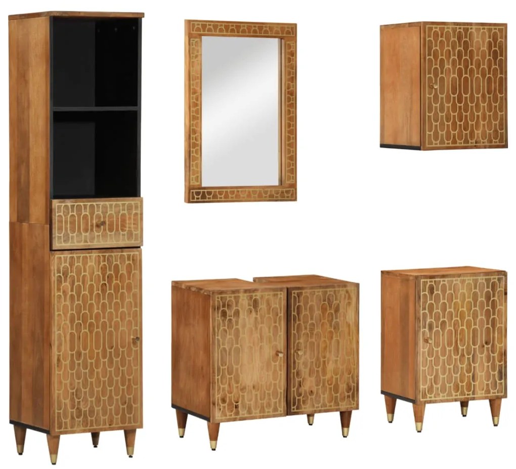 vidaXL 5 pcs conj. móveis p/ casa de banho madeira de mangueira maciça