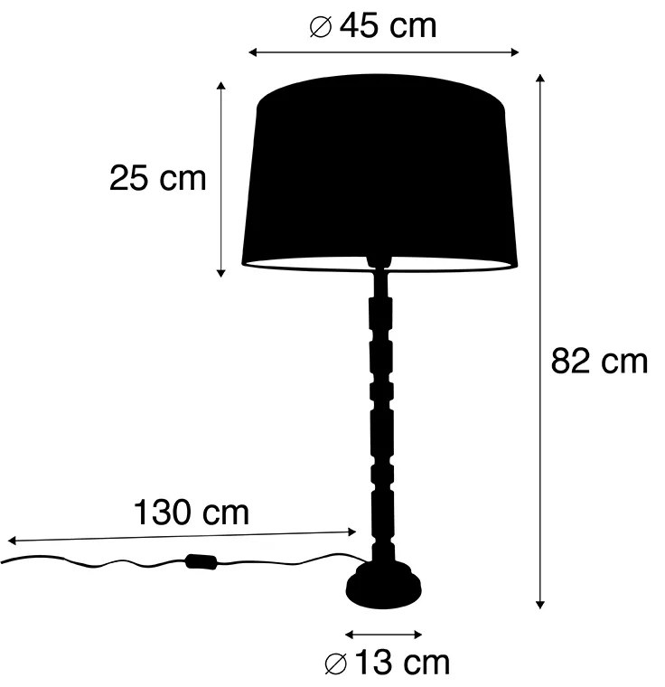 Candeeiro de mesa Art Déco bronze com cúpula em algodão preto 45 cm - Torre Art Deco