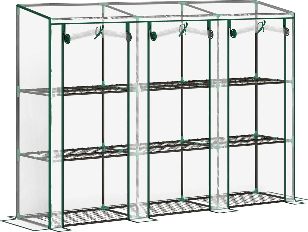 Estufa de jardim com prateleiras de 3 níveis, estufa de varanda com 3 portas enroláveis com fecho de correr, 215 x 46 x 151 cm, transparente