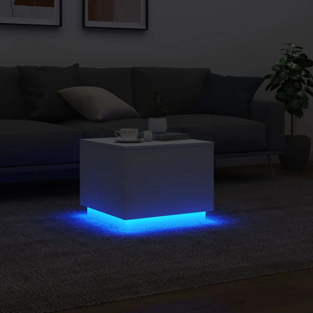 Mesa de centro com luzes LED 50x50x40 cm branco