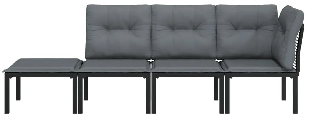 4 pcs conjunto lounge de jardim vime PE preto e cinzento