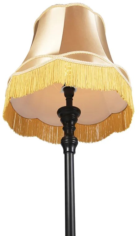Candeeiro de pé preto com cúpula avó dourado - Classico Clássico / Antigo
