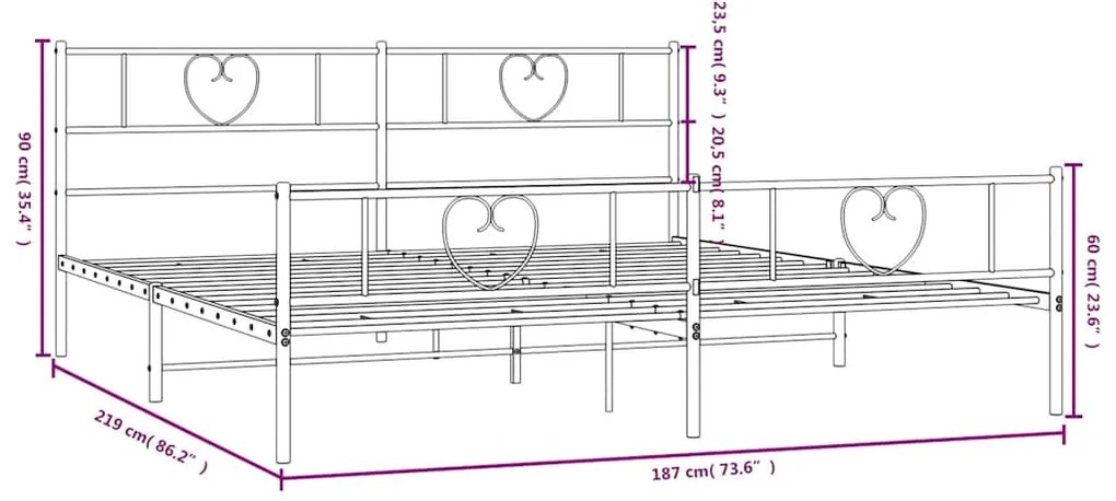 Estrutura de cama com cabeceira e pés 183x213 cm metal preto