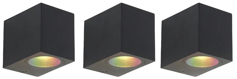 Conjunto de 3 candeeiros de parede inteligentes pretos GU10 50mm IP44 - Baleno