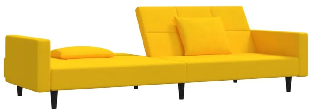 Sofá-cama 2 lugares com duas almofadas veludo amarelo