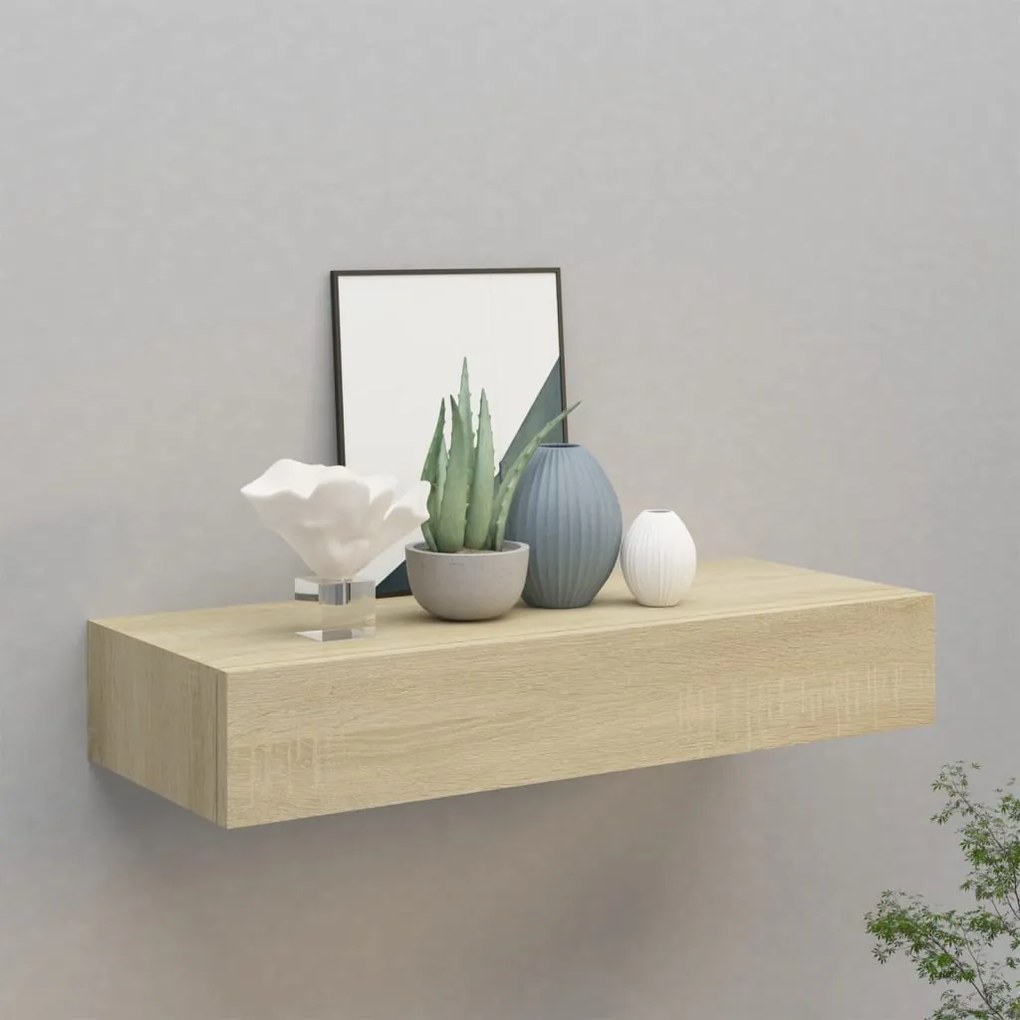 330261 vidaXL Prateleira de parede com gaveta MDF 60x23,5x10 cm cor carvalho