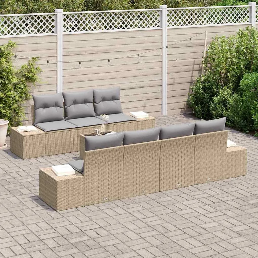 Conjunto de Sofá de Jardim de 8 Peças com Almofadas em Rattan Beje