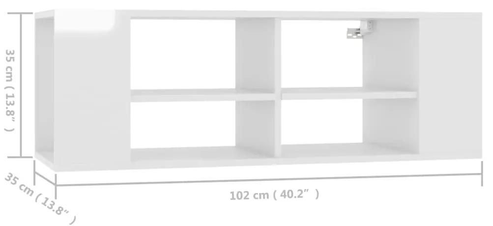 Armário de parede p/ TV 102x35x35 cm contrapl. branco brilhante