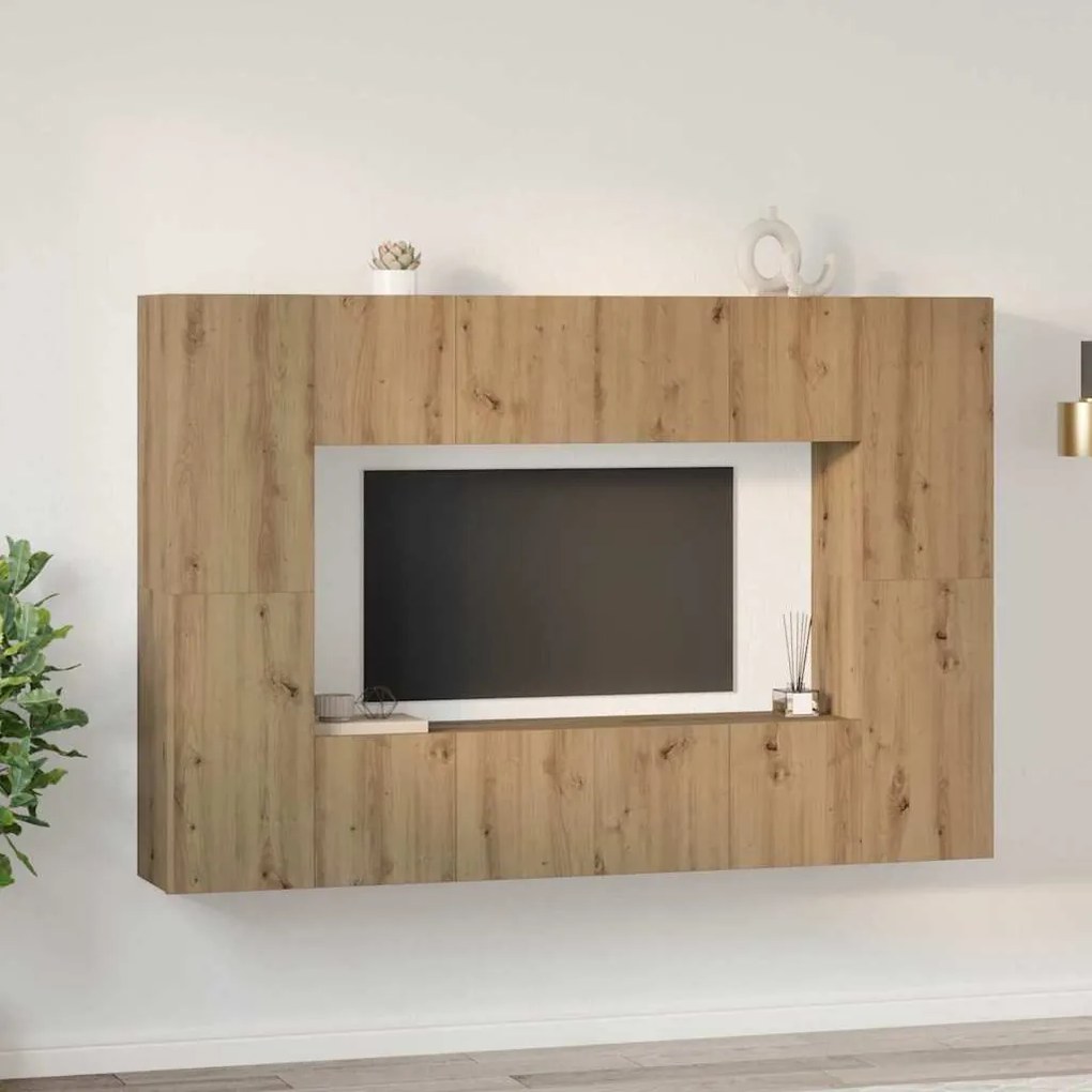 Conjunto de móvel de TV com prateleira 8 pcs carvalho artisiano
