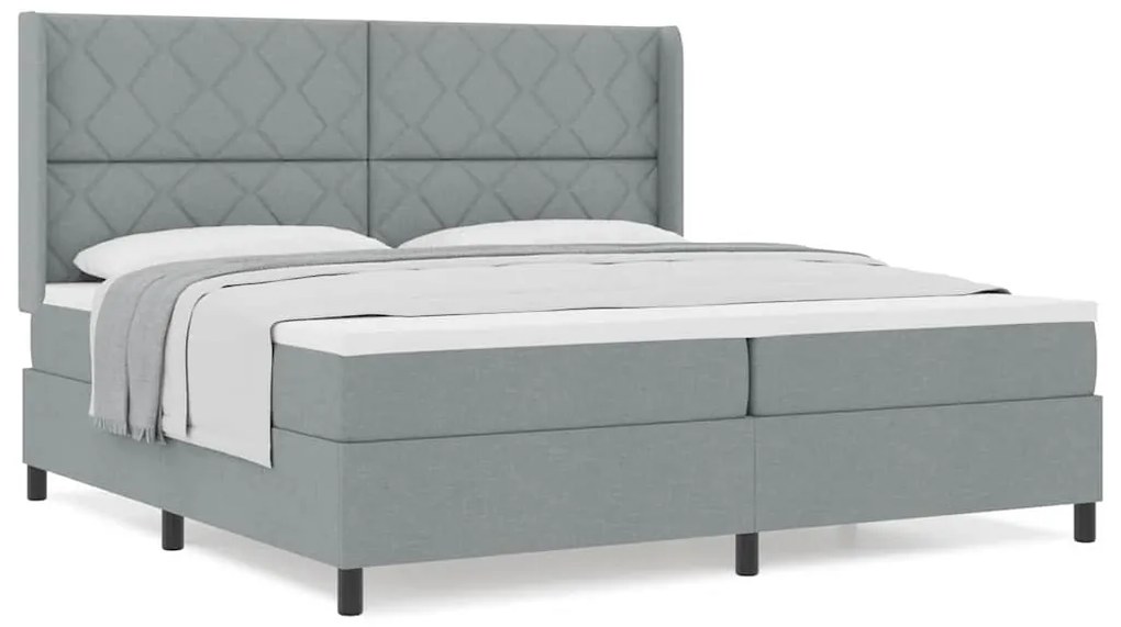 Cama com Estrado e Colchão Cinza Claro 200 x 200 cm Tecido