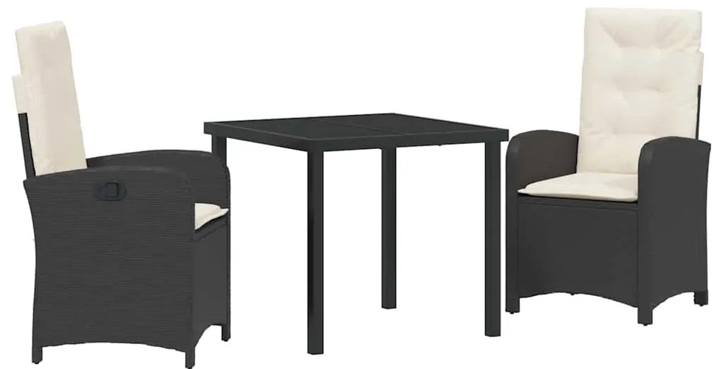 Conjunto de Jantar de Jardim com Almofadas de Rattan Preto