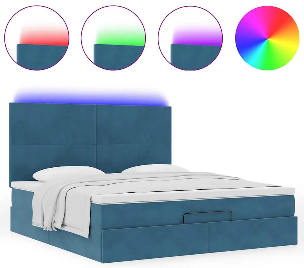 Estrutura cama otomana colchões 180x200 cm veludo azul escuro