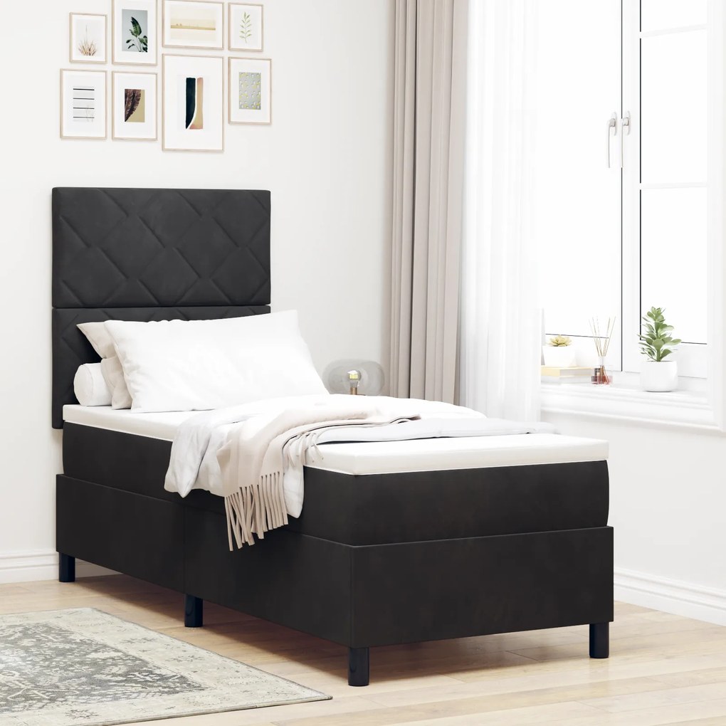 Cama Box Spring vidaXL com Colchão e LED Preto 80x200 cm Veludo