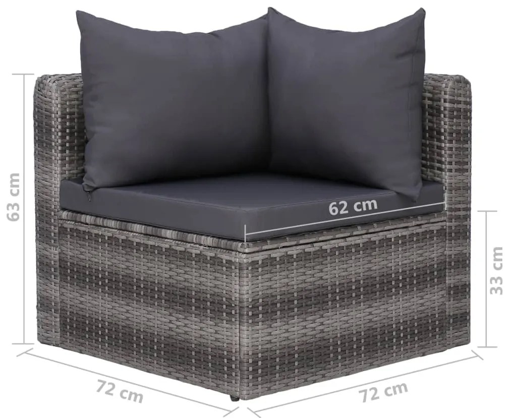 8 pcs conjunto lounge de jardim c/ almofadões vime PE cinzento