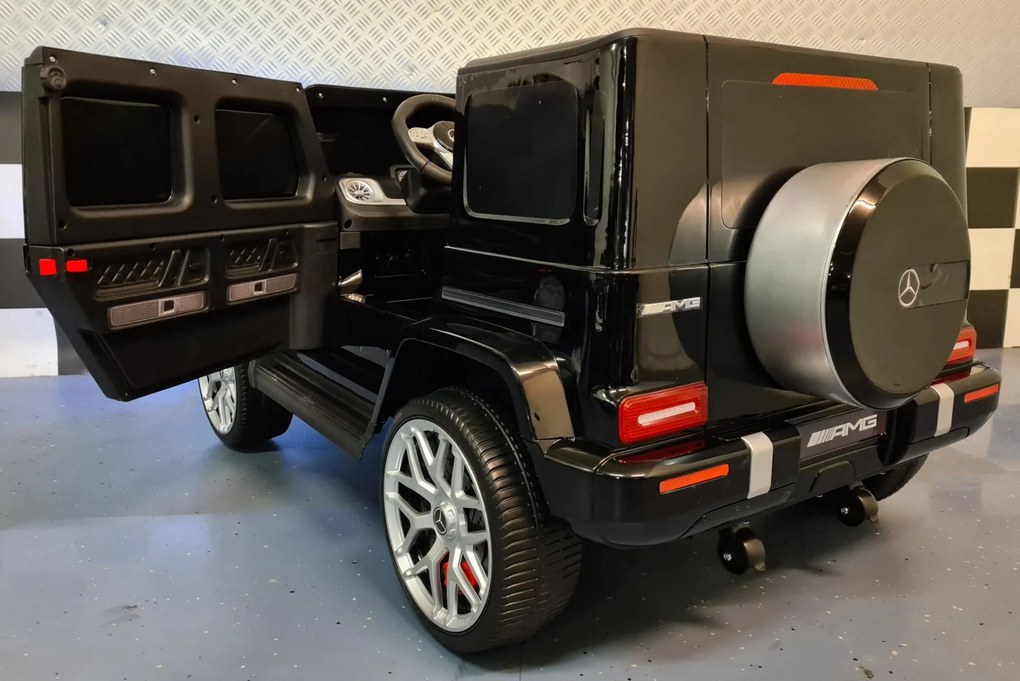 Carro Infantil Mercedes G63 2 lugares 12V,Pneus Borracha, Assento de couro preto metálico