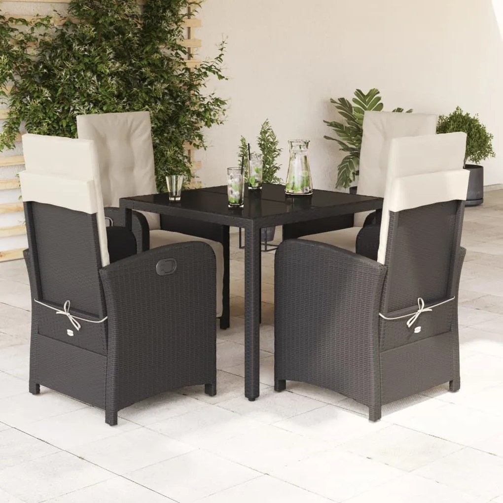 vidaXL 5 pcs conjunto de jantar p/ jardim c/ almofadões vime PE preto