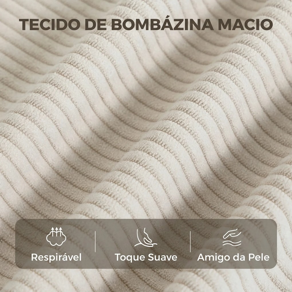 Poltrona com Apoio para os Pés e Encosto Ajustável em Bombazina com Assento Largo e Acolchoamento Espesso Creme