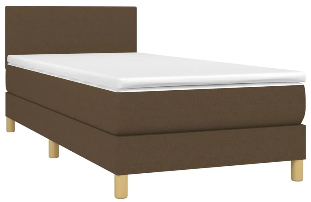 Cama box spring c/ colchão/LED 90x190 cm tecido castanho-escuro