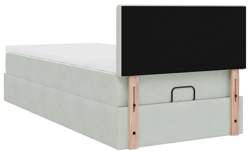 Estrutura cama otomana colchão 90x200 cm veludo cinzento claro
