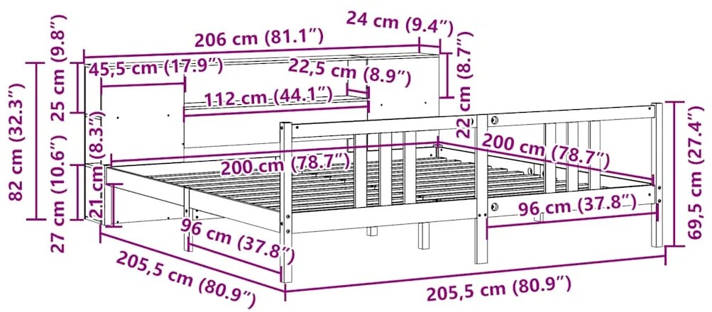 Cama com estante sem colchão 200x200 cm pinho maciço