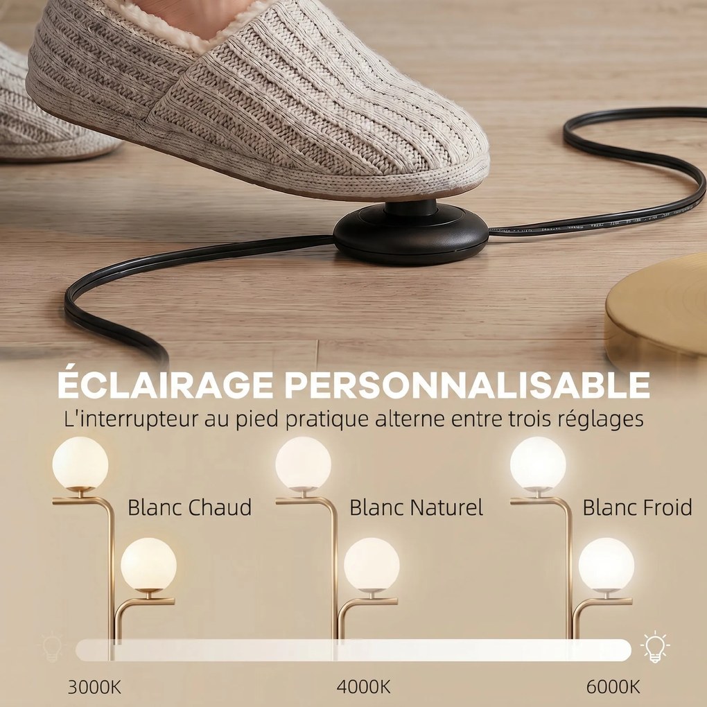 Candeeiro de pé para sala com duas cabeças, candeeiro de pé com 3 temperaturas de luz, abajur de vidro, dourado