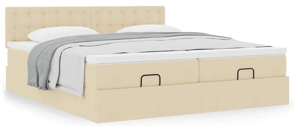 Estrutura de cama otomana com colchões tecido creme 200x200cm