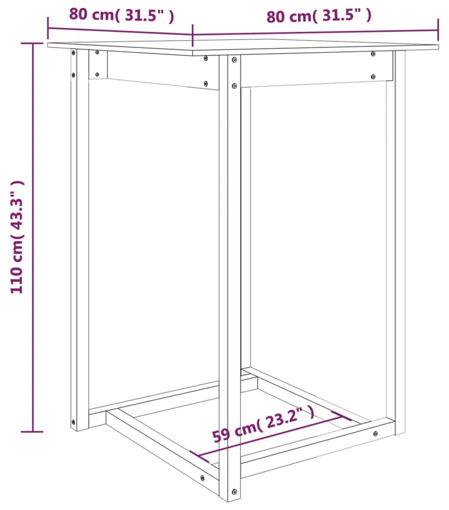 Mesa de bar 80x80x110 cm madeira de pinho maciça