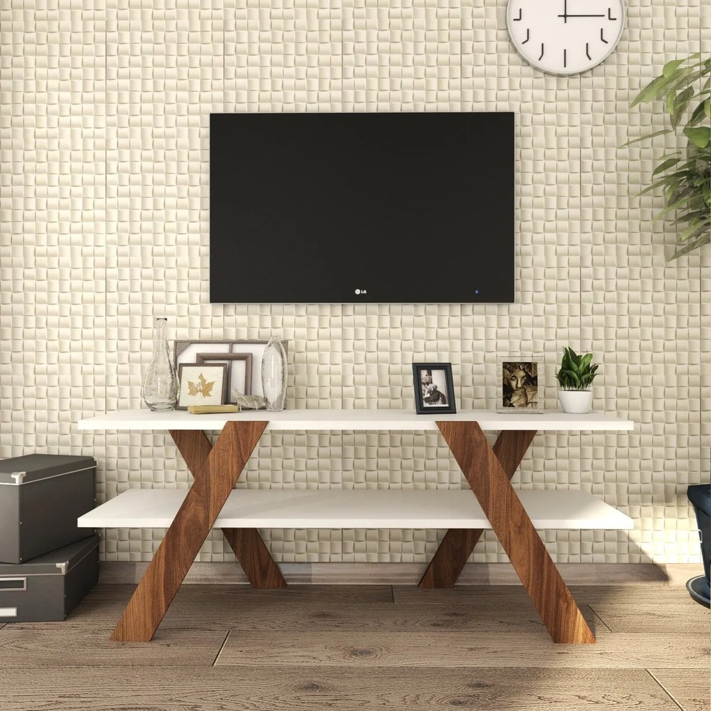 Móvel TV Basic – Branco e Nogueira – 120x45x33,1 cm