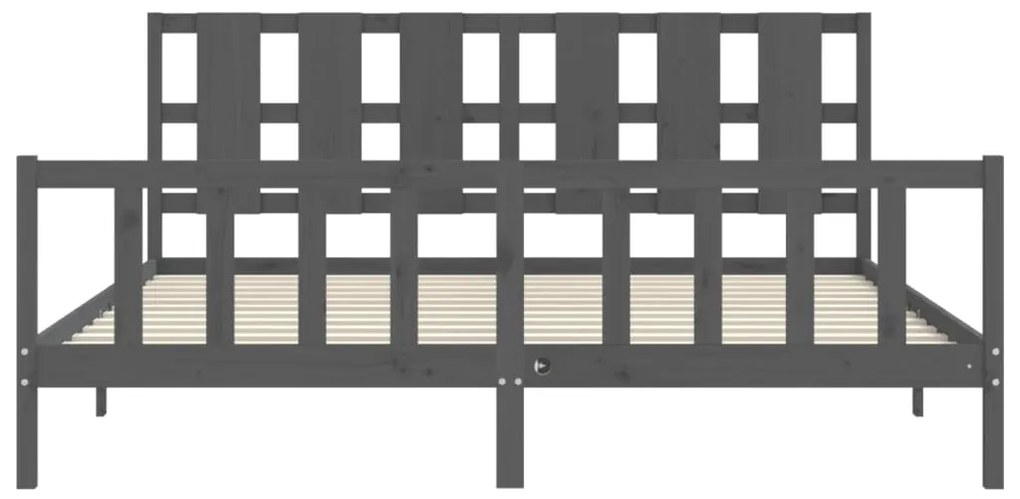 Estrutura de cama com cabeceira 200x200 cm madeira maciça cinza