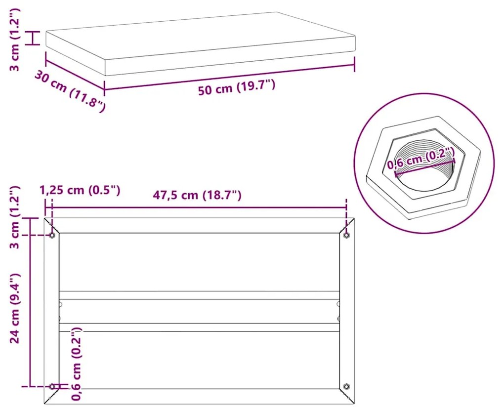 Prateleiras de parede 2 pcs 50x30x3 cm aço inoxidável prateado