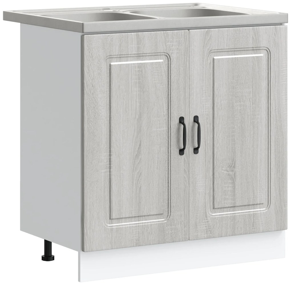 Armário de Cozinha vidaXL "Kalmar" com Duplos Lavabos Cinza Sonoma em
