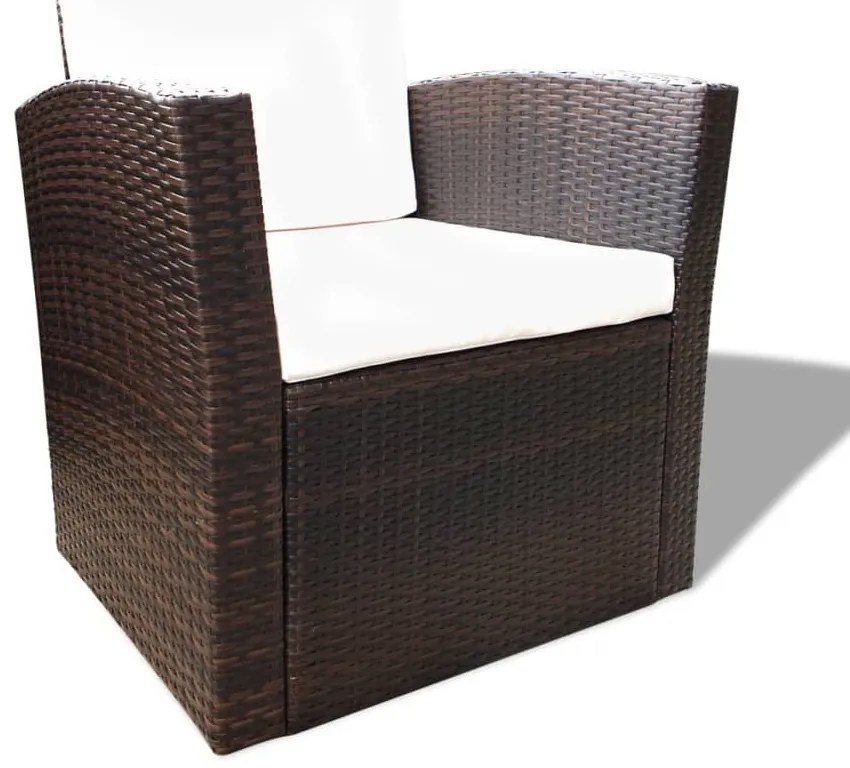 4 pcs conjunto lounge jardim c/ almofadões vime PE castanho