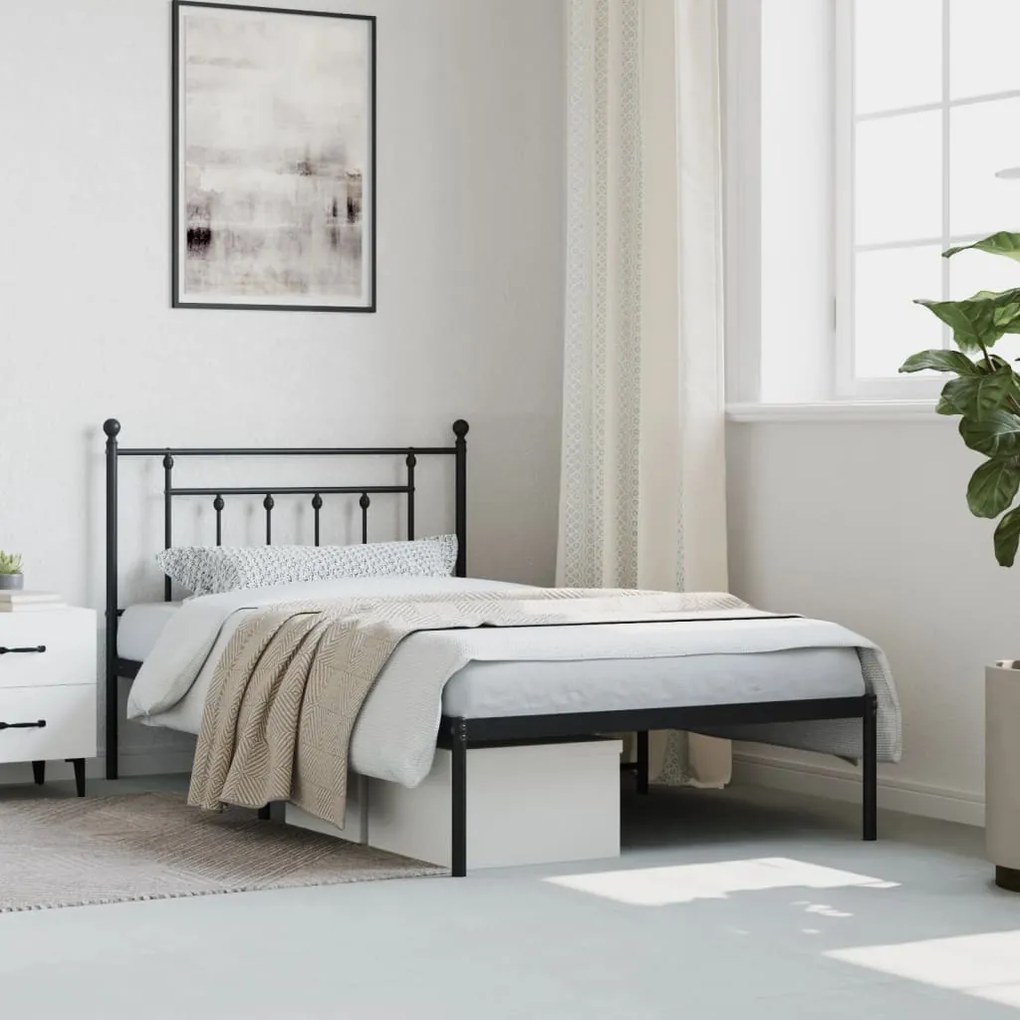 Estrutura de cama com cabeceira 107x203 cm metal preto