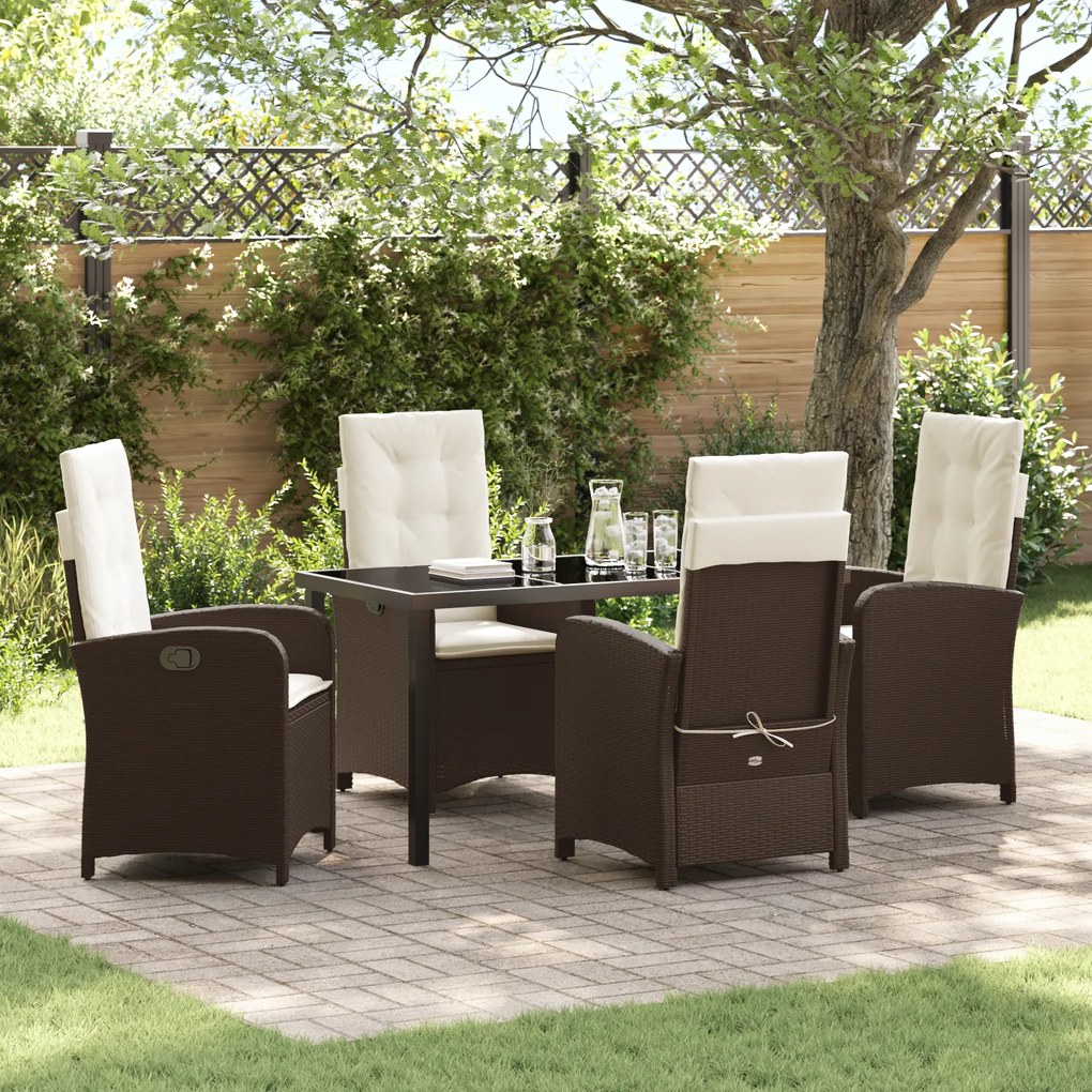 vidaXL Conjunto de Jantar de Jardim de 5 Peças com Almofadas Rattan Castanho
