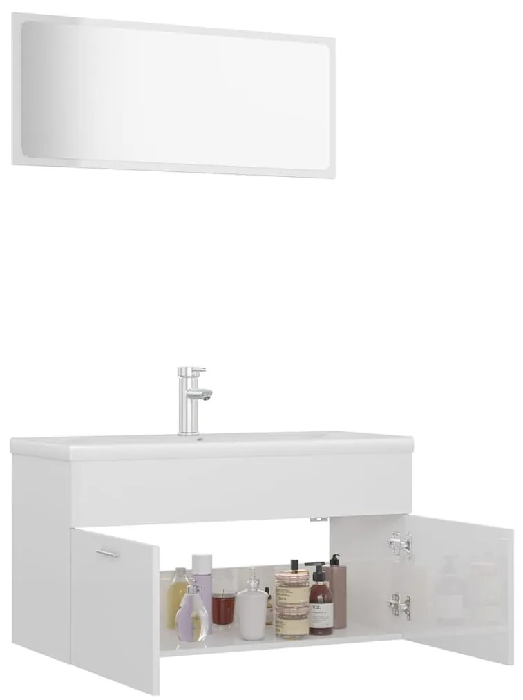 Conj. de móveis de casa de banho contraplacado branco brilhante