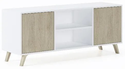 Móvel de TV140 com 2 portas, sala de estar, modelo WIND, estrutura cor Branco, portas cor Puccini, medidas 137x40x57cm de altura.