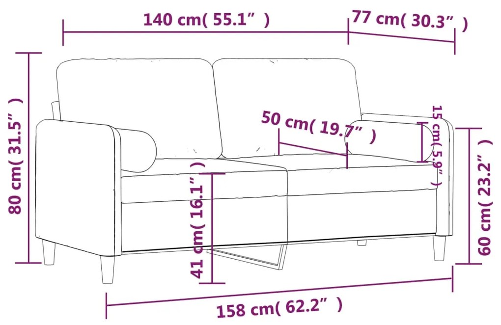 Sofá Inês - De 2 Lugares e com 2 Almofadas Decorativas - Em Veludo - C