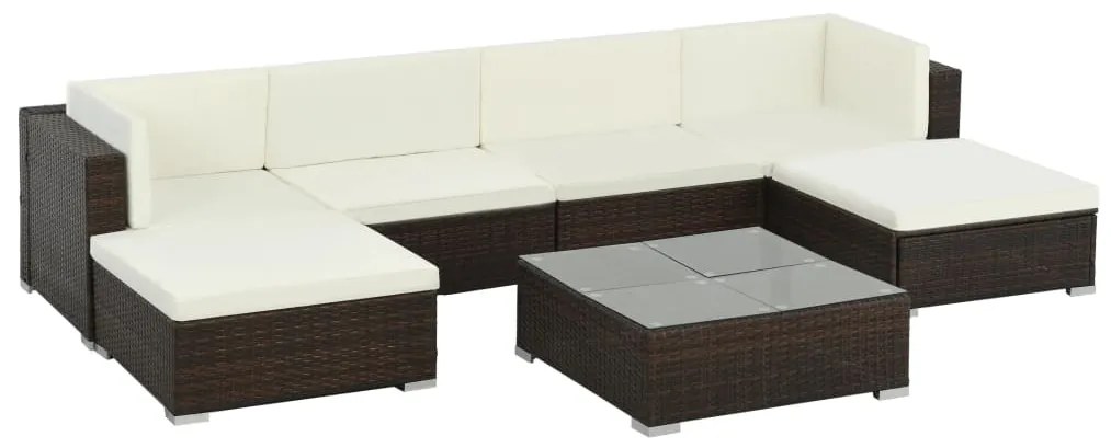 7 pcs conjunto lounge jardim c/ almofadões vime PE castanho