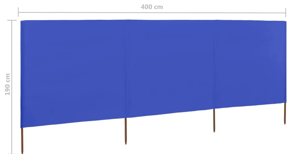 Para-vento com 3 painéis em tecido 400x160 cm azul-ciano