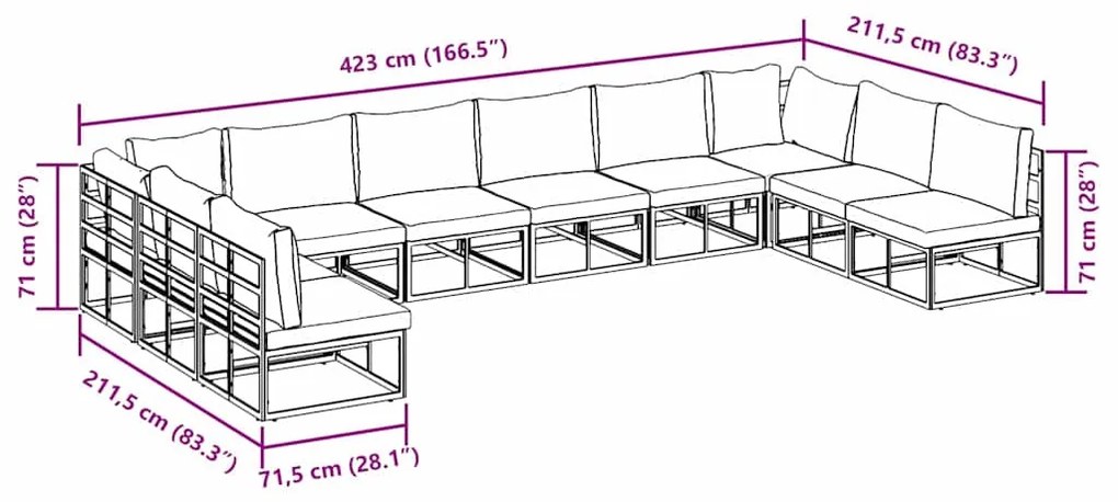 Conjunto de Sofá de Jardim 10 pcs Preto 423 x 211,5 x 71 cm
