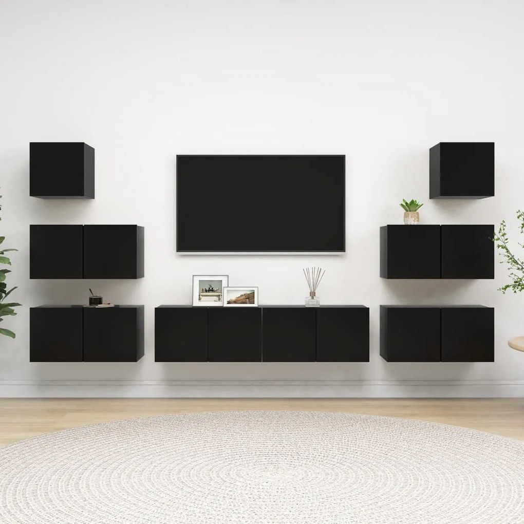 vidaXL 8 pcs conjunto de móveis de TV derivados de madeira preto