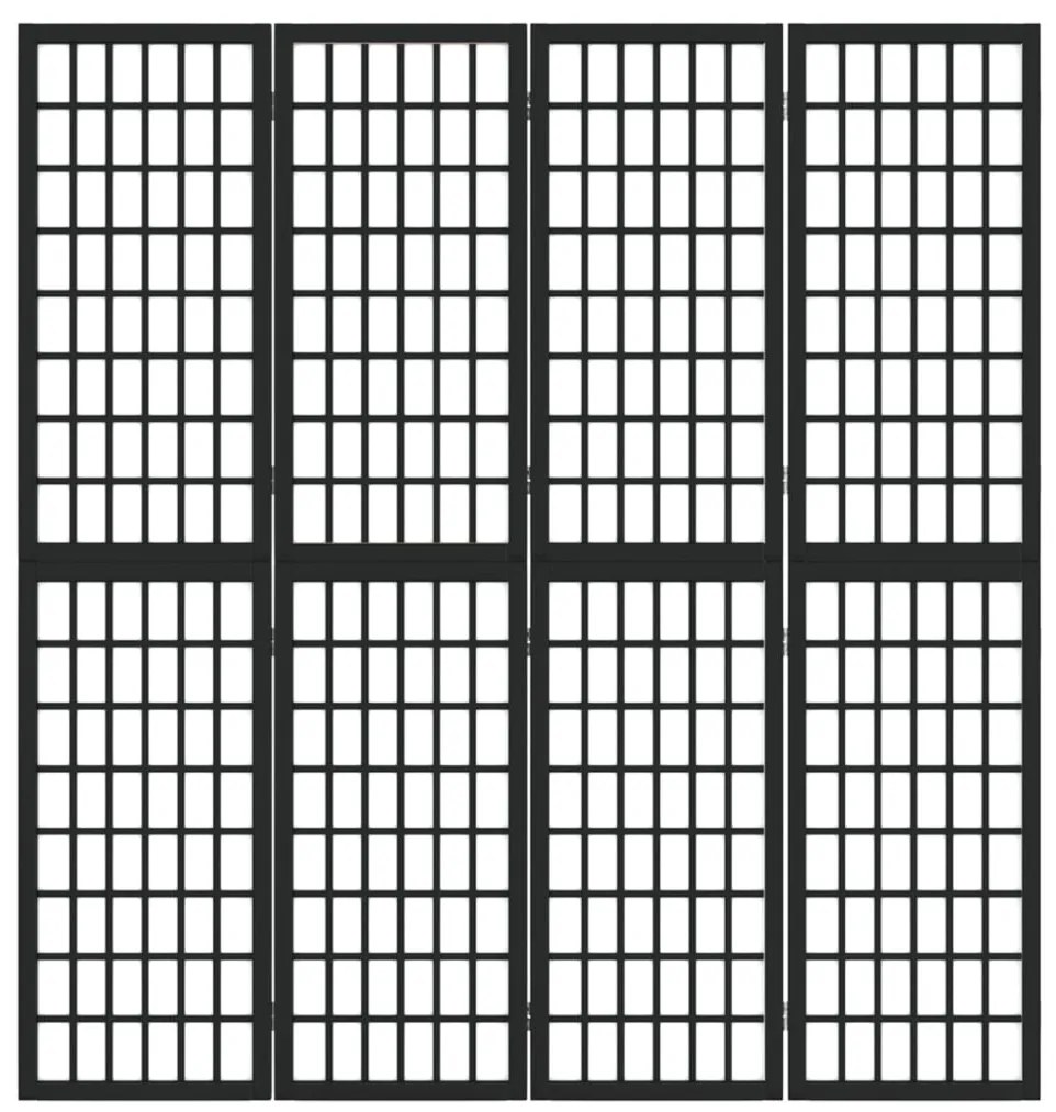 Biombo dobrável com 4 painéis estilo japonês 160x170 cm preto