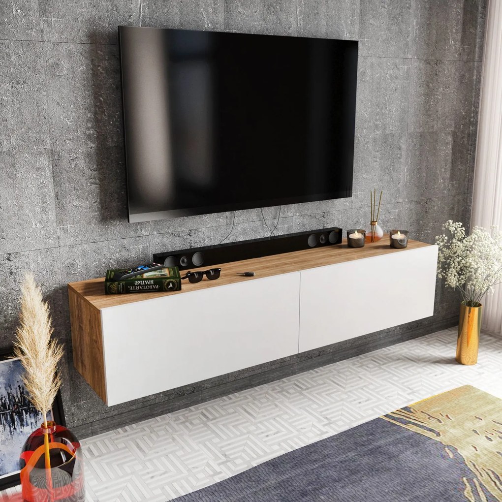 Móvel TV Poling – Branco Nogueira – 159,7 x 36,8 x 34,1 cm